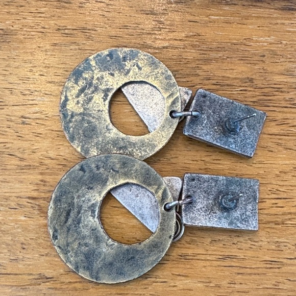 Artisan Gold and Silver Geometric Earrings - Picture 4 of 4